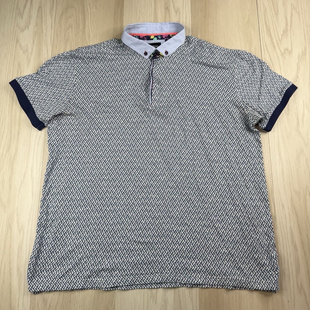 Maceoo Mozart PIP Jersey Short Sleeve Polo Shirt Geometric Navy Men's 7/3XL
